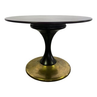 Round Table in Mahogany and Brass, 1950 For Sale