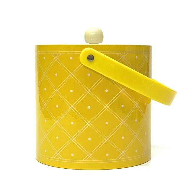 Bright Yellow & White Diamond Patterned Ice Bucket Circa 1970s For Sale - Image 4 of 8