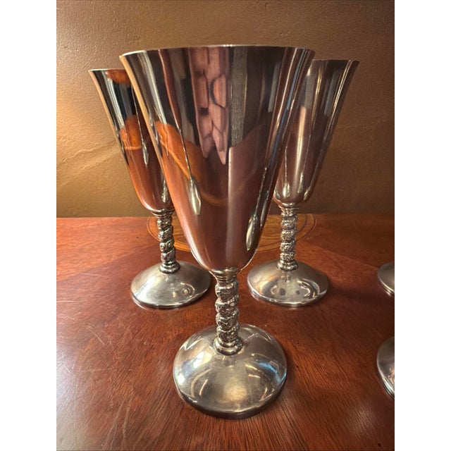 J. Perez Ruiz Silverplated 7" Twisted Stem Goblets Spain 1950's - Set of 6 For Sale - Image 6 of 9