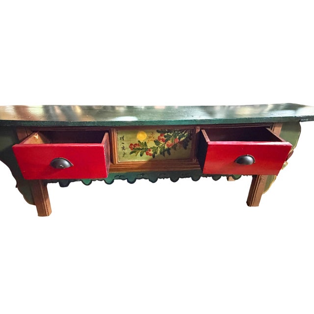 Vintage Tibetan Hand Painted Floral Winged Low MeditationTable For Sale - Image 4 of 6