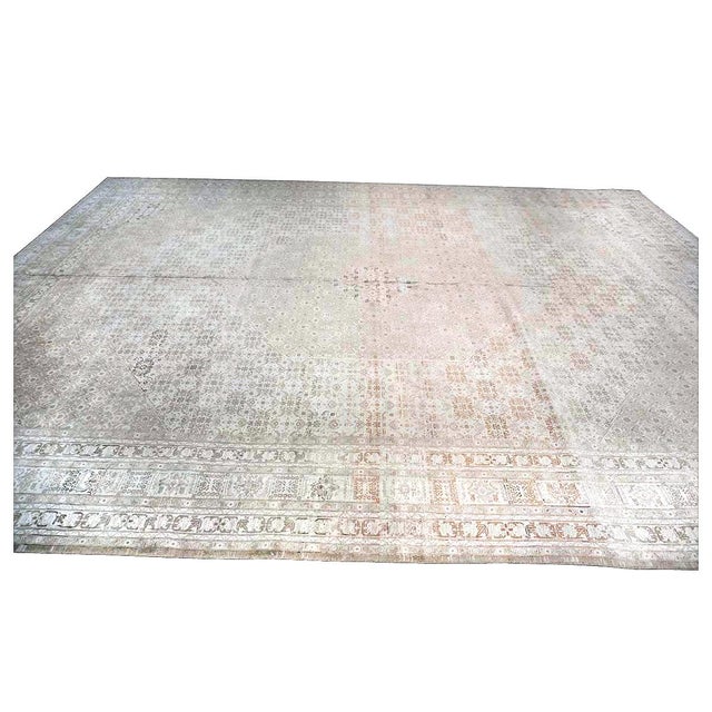 Antique Persian Tabriz Wool 13x18 Gray & Ivory Handmade Oversized Area Rug #1142928 For Sale - Image 4 of 16