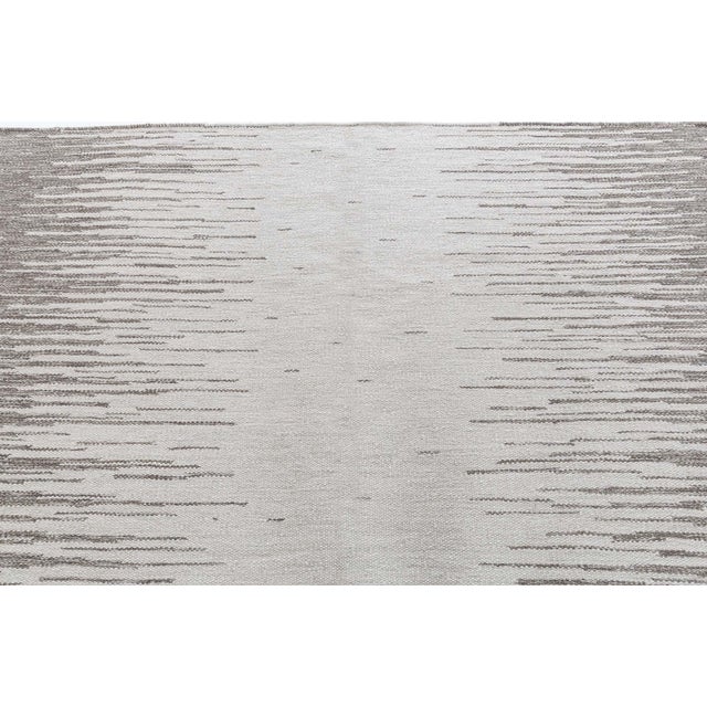 Abstract Modern Striated Flatweave Rug In Taupe And Beige "Pluvial" For Sale - Image 4 of 8