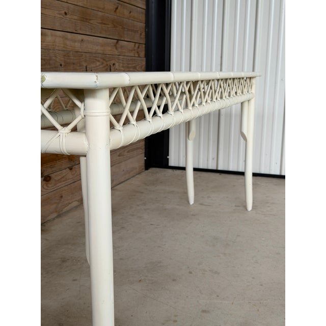 Monumental Vintage Coastal Boho Rattan Console Table With Lattice Detail For Sale - Image 12 of 12