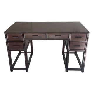 Contemporary McGuire-San Francisco Ebonized Rift Oak and Rattan 5 Drawer Desk For Sale