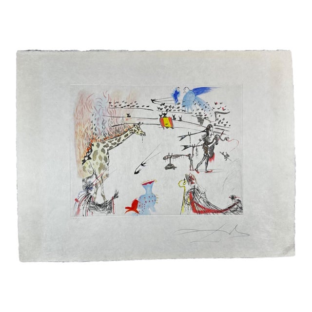1970 Dali Tauramachie Surrealiste Giraffe on Fire Hand Signed Etching Surreal Rare For Sale