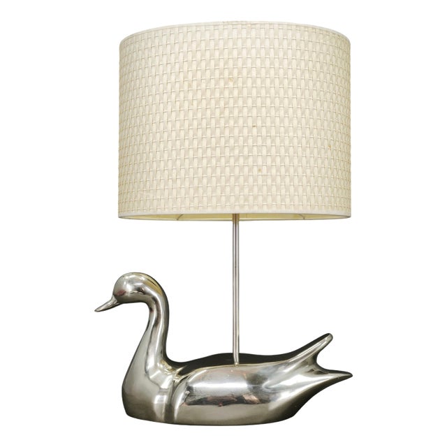 Italian Chrome Duck Table Lamp with Original Shade, 1970s For Sale