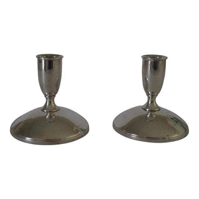 Pair of Gorham Sterling Weighted Console Candleholder Modern (Sterling, Hollowware) For Sale
