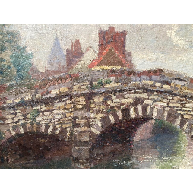 Antique Oil Painting of Stone Bridge in Bruges, Alfred Hazledine, Dated 1897 For Sale In New Orleans - Image 6 of 8