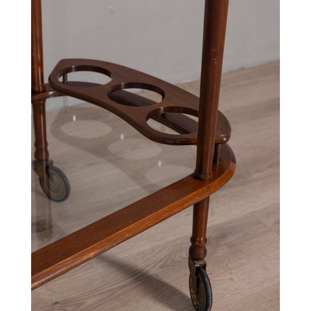 Metal Vintage Italian Wood and Glass Bar Cart, 1950s For Sale - Image 7 of 14