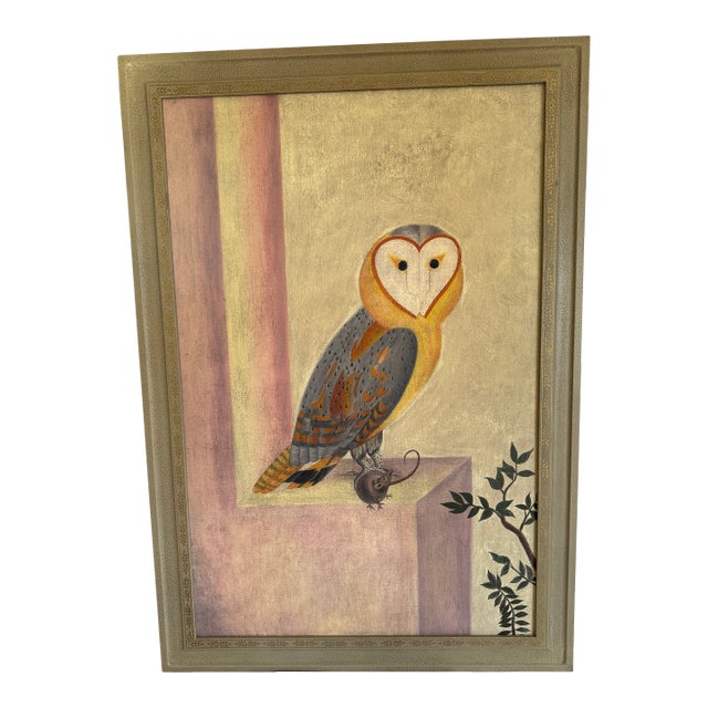 Vintage Maitland Smith Owl Painting, Oil on Board For Sale