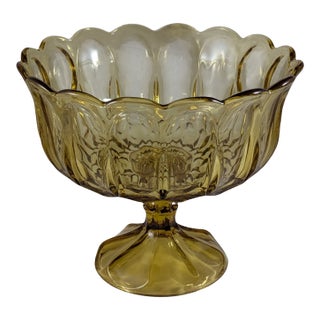 Large Anchor Hocking Fairfield Amber Glass Compote Bowl 8.75" Diameter 1970's For Sale