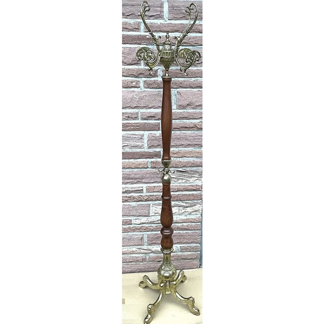 Brass & Wood Coat Rack, 1950s, in Very Good conditions. Designed 1950 to 1959 I have official proof of authenticity such...