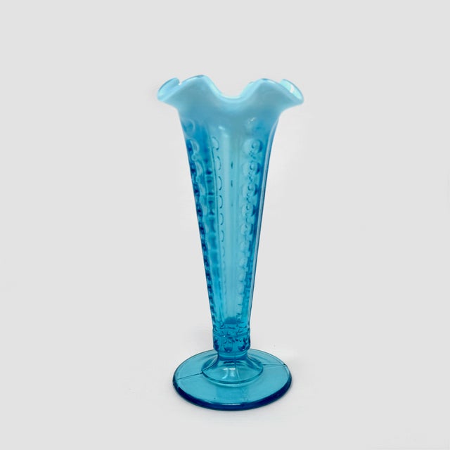 Early 20th Century Antique Eapg National Glass #617 Concave Columns Blue Opalescent Bud Vase For Sale - Image 5 of 7