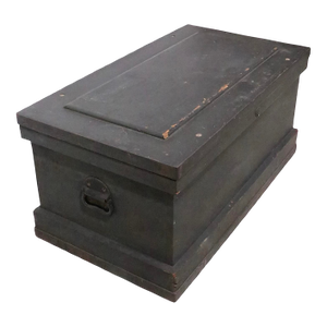 Antique Fitted Wood Carpenters Box Trunk Coffee Table