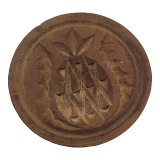 Antique Hand Carved Wooden Butter Mold Stamp Pineapple Motif Primitive Tool For Sale