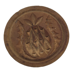 Antique Hand Carved Wooden Butter Mold Stamp Pineapple Motif Primitive Tool
