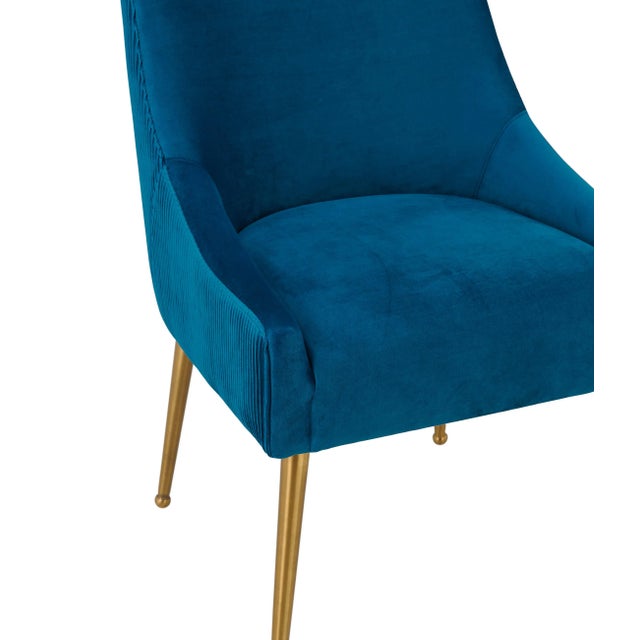 2020s Beatrix Pleated Navy Velvet Side Chair with Gold Legs For Sale - Image 5 of 9