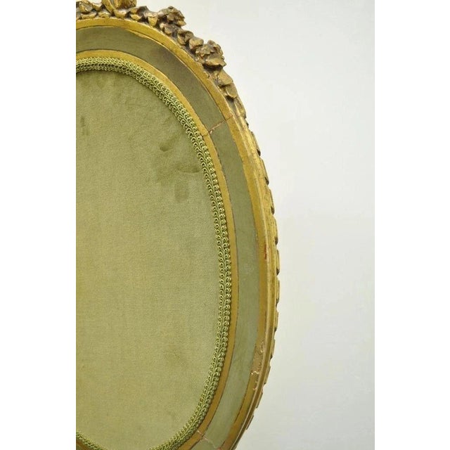 Gold Antique French Louis XVI XV Carved Giltwood Green & Gold Oval Fireplace Screen For Sale - Image 8 of 10