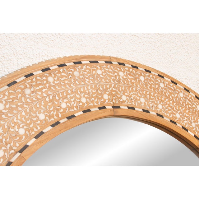 Bleached Teak 36" Round Inlay Mirror For Sale - Image 4 of 8
