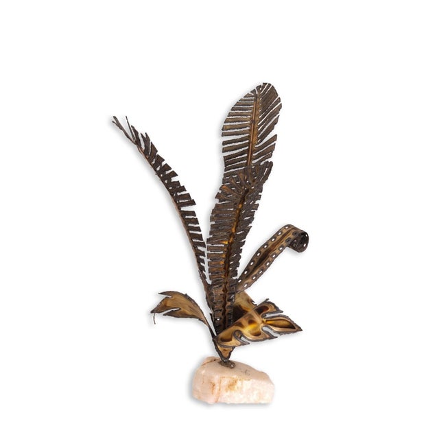 Mid-Century Modern Curtis Jere Brass and Agate Palm Leaf Brutalist Mid Century Table Sculpture For Sale - Image 3 of 7