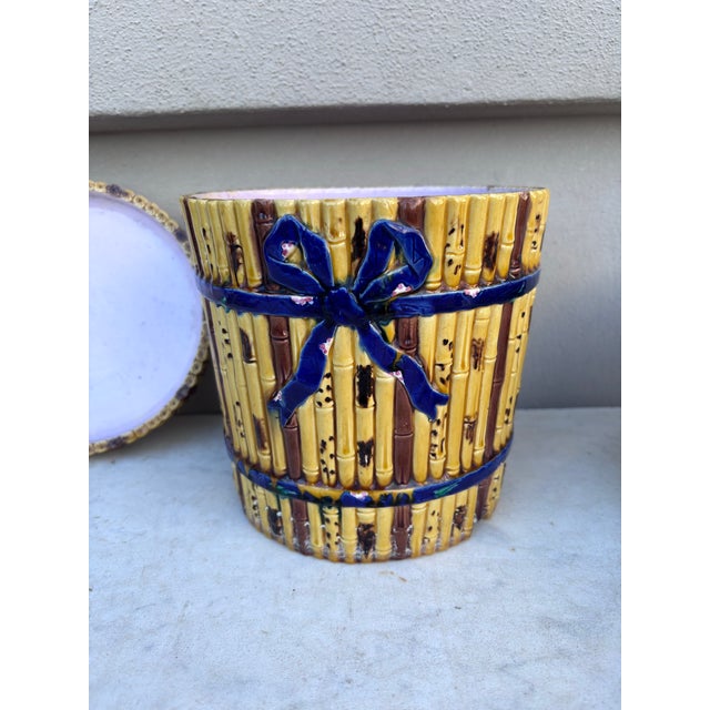 Minton 19th Century Victorian Majolica Bamboo Cachepot Minton For Sale - Image 4 of 10