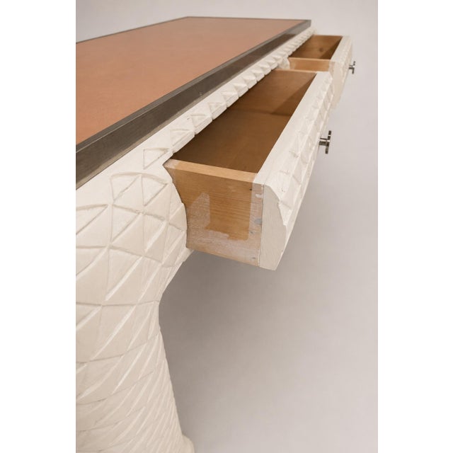 Italian Painted & Carved Leather Top Desk or Console, Style of John Dickinson For Sale In Providence - Image 6 of 8