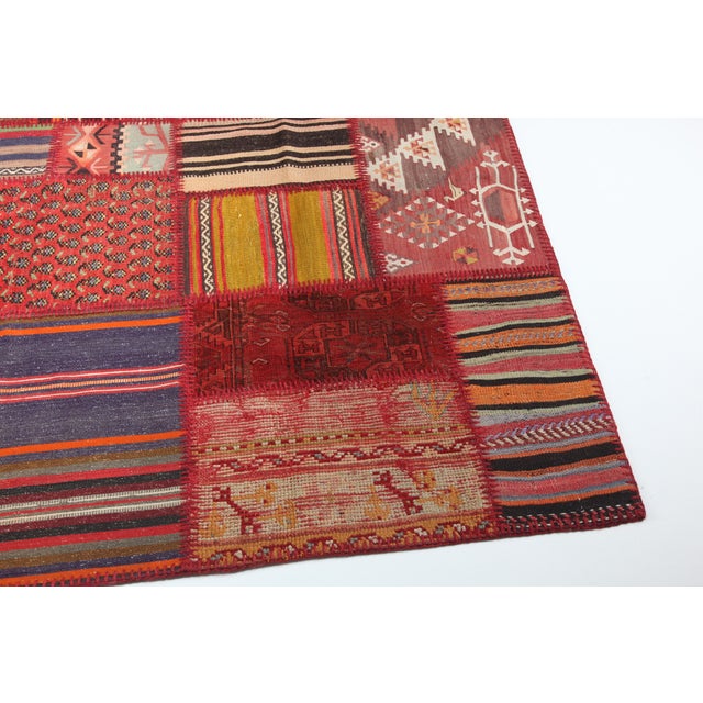 Vintage Handwoven Kilim Patchwork Rug & Kilim for Floor – 5' 3'' X 6' 11'' For Sale In Tampa - Image 6 of 12