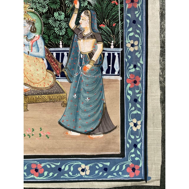 Indian Painting on Silk Depicting Toilette, 1960s For Sale - Image 3 of 13