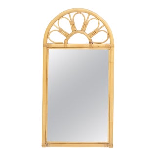Blond Bamboo Ratan Dome Top Shape Mid Century Modern Wall Mirror For Sale