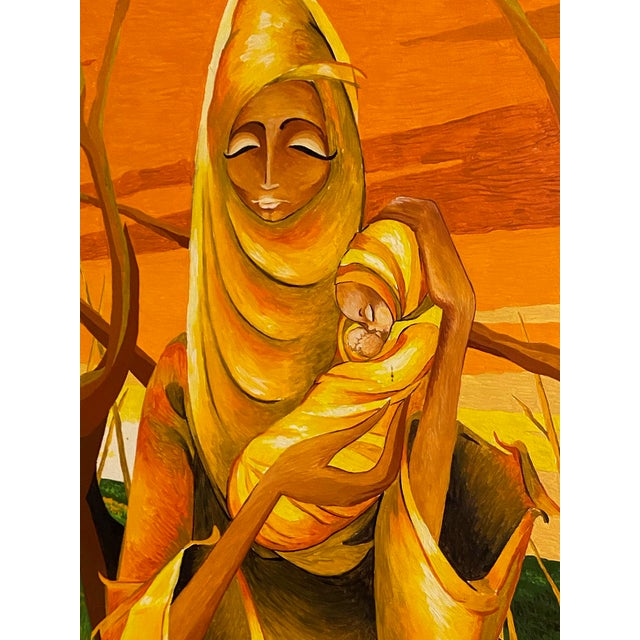 A Modernist Vision of the Divine Titled "Mother Morning" and dated 1971, this captivating original painting by Rhoda...