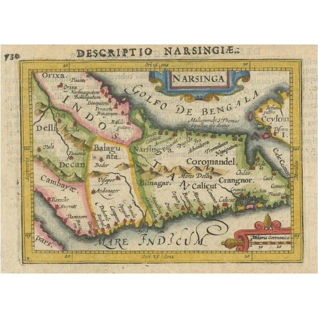 Miniature Map of India and Ceylon by Bertius, 1616 For Sale