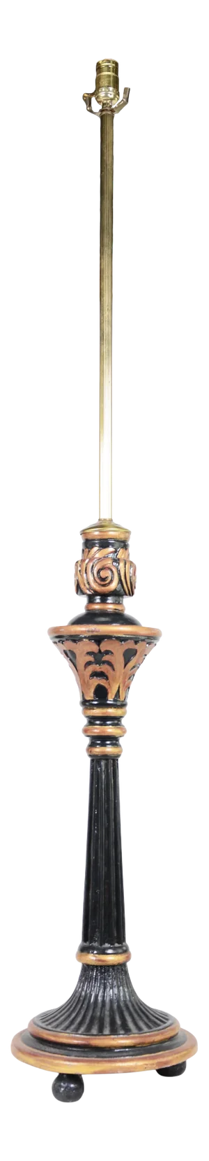 Vintage Black Pillar Wood Hand-Painted Golden Line Floor Lamp
