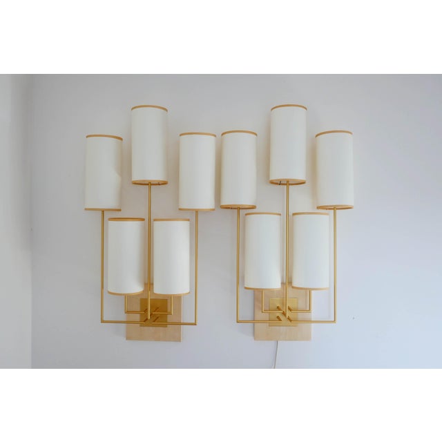Tiges5 Wall Sconces in Patinated Gold Metal and Fabric by Aymeric Lefort, Set of 2 For Sale - Image 14 of 18