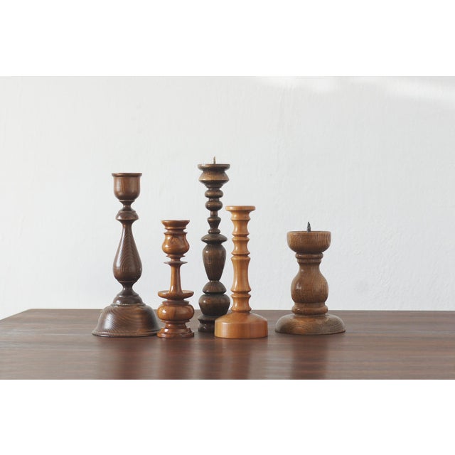 Scandinavian Wooden Candleholders, Set of 5 For Sale - Image 4 of 4