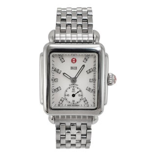 Michele by Fossil Deco 29mm Mww06v00a0046 Diamond Mop Dial Steel Quartz Watch For Sale