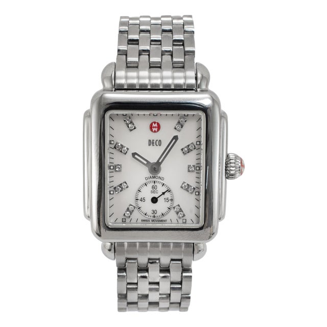 Michele by Fossil Deco 29mm Mww06v00a0046 Diamond Mop Dial Steel Quartz Watch For Sale