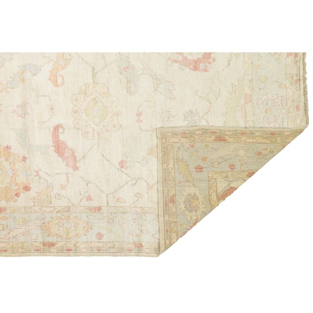 Transitional Modern Oushak Style Hand-Knotted Wool Rug Muted Pastel Floral Transitional 12x24 For Sale - Image 3 of 11