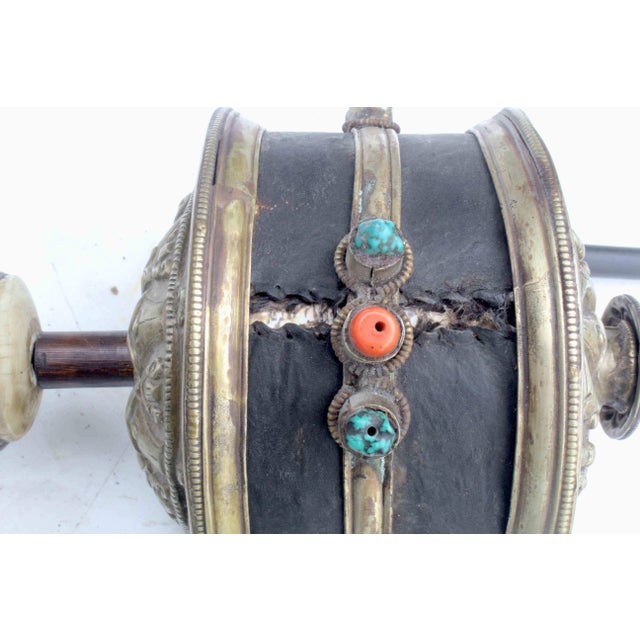 18" Tibetan Prayer Wheel W/Inner Scroll Inlaid Silver 19th Century Monastery Ritual For Sale In San Diego - Image 6 of 18