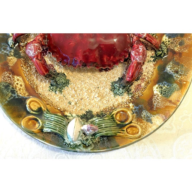 Vintage Majolica Bernard Palissy Style Decorative Ceramic Crab Plate For Sale - Image 4 of 13