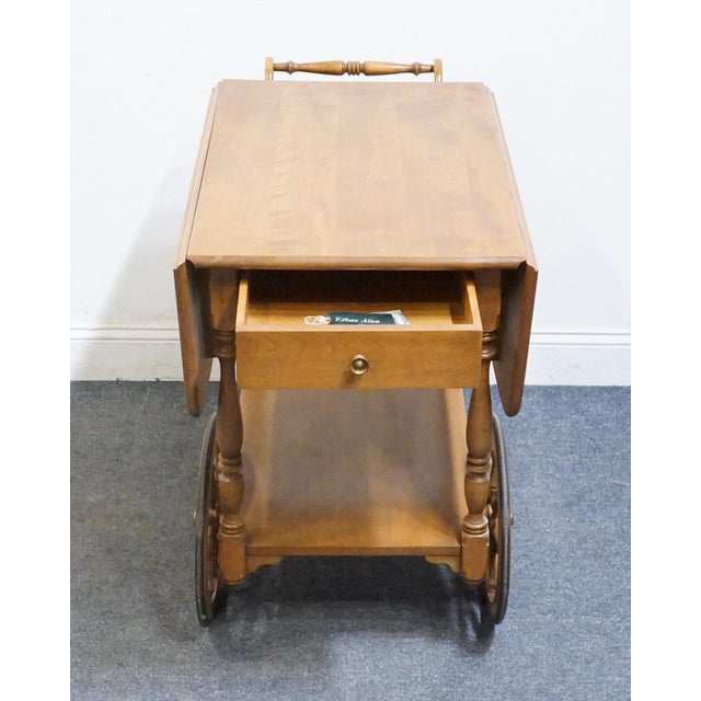 Wood Ethan Allen Heirloom Nutmeg Maple Colonial Early American 41" Accent Drop Leaf Server / Tea Cart 10-6085 For Sale - Image 7 of 15