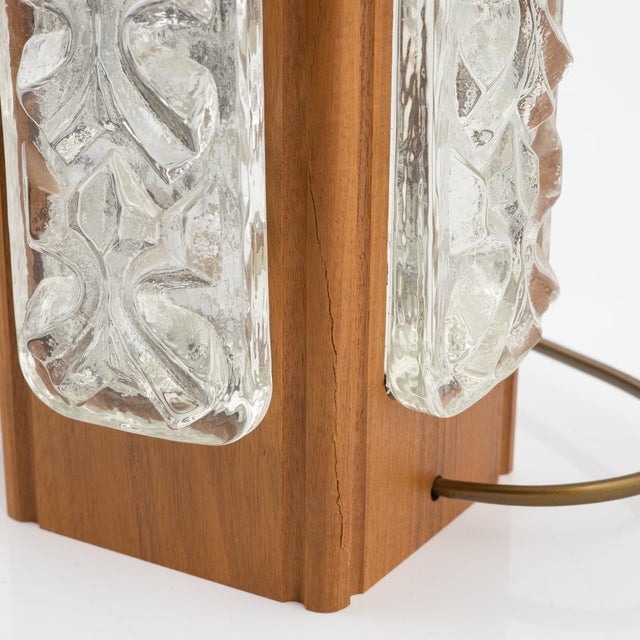 Mid-Century Modern Table Lamps in Cast Glass and Teak, Sweden, 1960, Set of 2 For Sale - Image 3 of 4