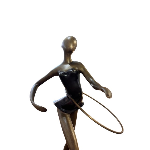 Late 20th Century 1980s Maitland-Smith Handmade Brass Ballerina Acrobatic Sculptures With Rings, a Pair For Sale - Image 5 of 12