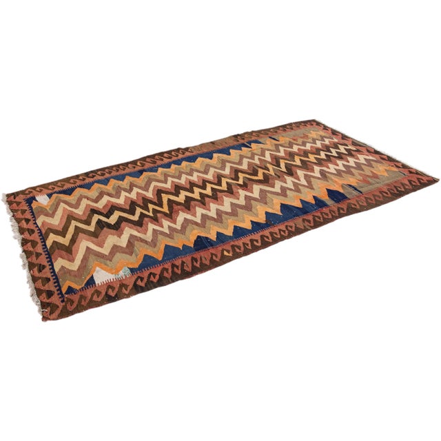 Brown 1960s Vintage Turkish Kilim Multicolor Handmade Geometric Wool Rug For Sale - Image 8 of 10