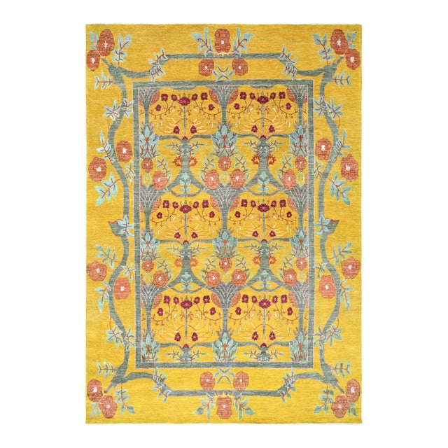 Hand Knotted Wool & Silk Ushak Rug. 10'01" X 14'04" For Sale