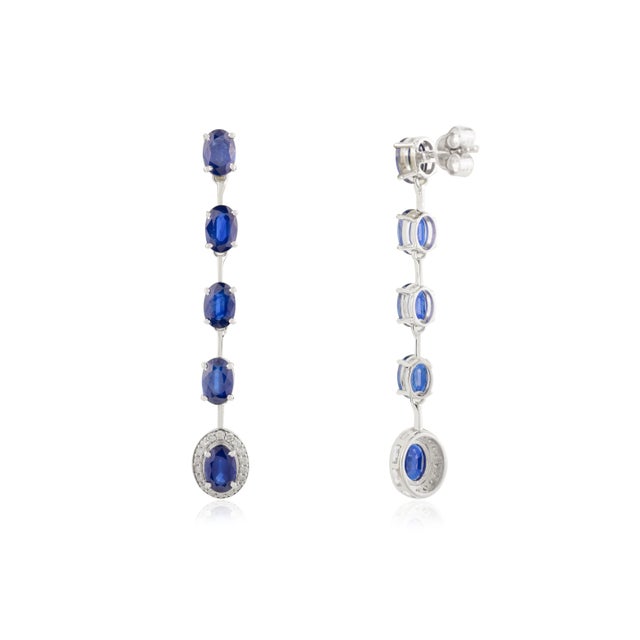 Not Yet Made - Made To Order Long Dangle Blue Sapphire Statement Earrings in 14k Gold- A Pair For Sale - Image 5 of 9