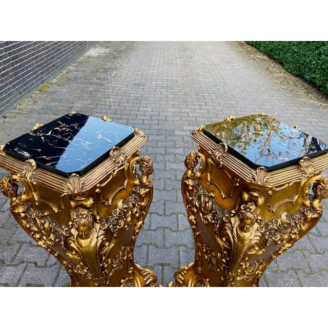 Plastic 1980 Italian Baroque Gold Pedestals - Pair For Sale - Image 7 of 17