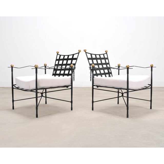 Mario Papperzini Pair of Mario Papperzini Amalfi Iron Lounge Chairs and Ottomans For Sale - Image 4 of 18