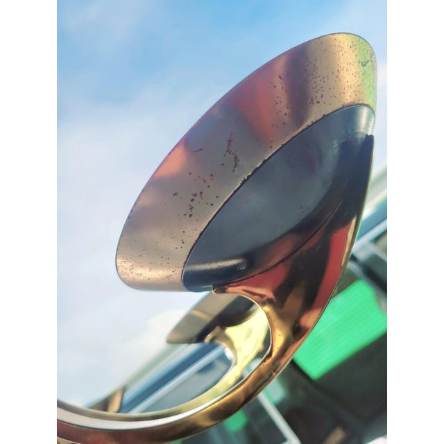 Vintage Brass Dark Smoky Metal 6 Light Mid Century Modern Pietro Chiesa Parzinger Style Chandelier For Sale - Image 9 of 15