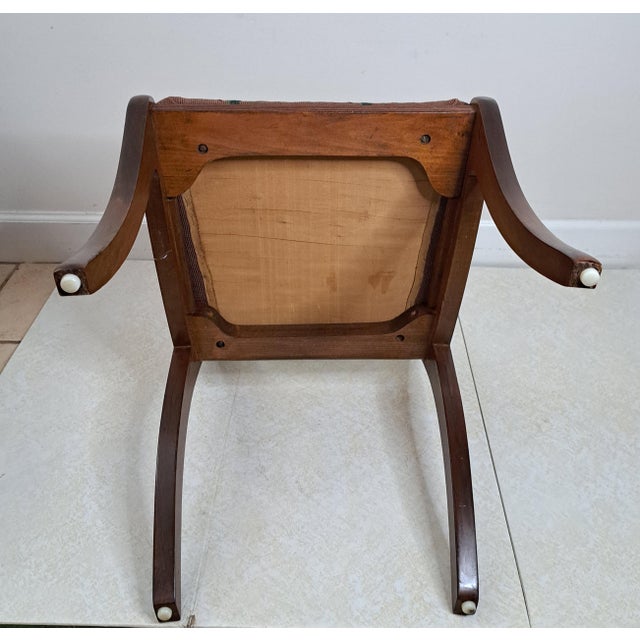Wood Early 20th Century Duncan Phyfe Style Mahogany Lyre Back Needlepoint Side Chair For Sale - Image 7 of 13