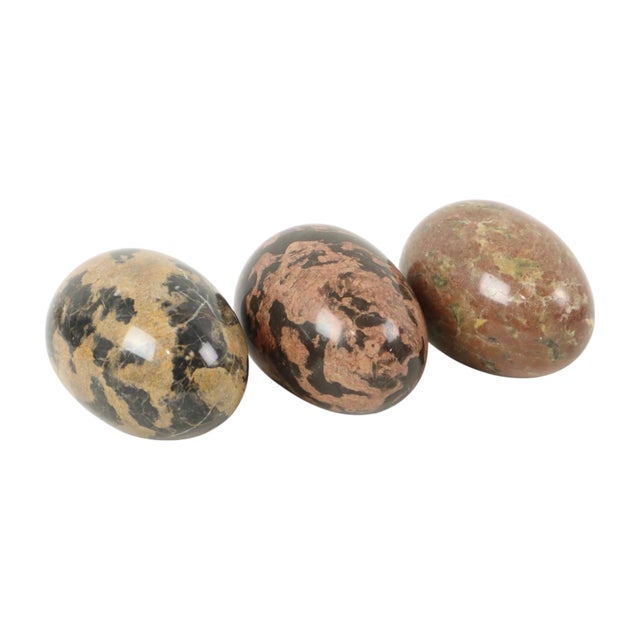 Large Marble Natural Stone Decorative Eggs, 1980s, Set of 3 For Sale - Image 6 of 12